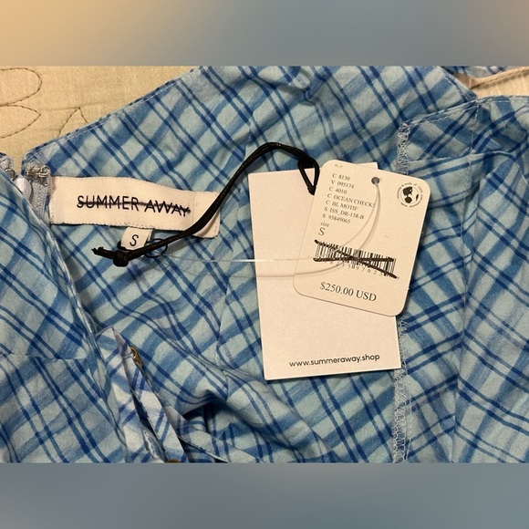 NEW Summer Away at Free People Roberta Dress Sz S Blue Ocean Checks Ruched - Picture 8 of 15